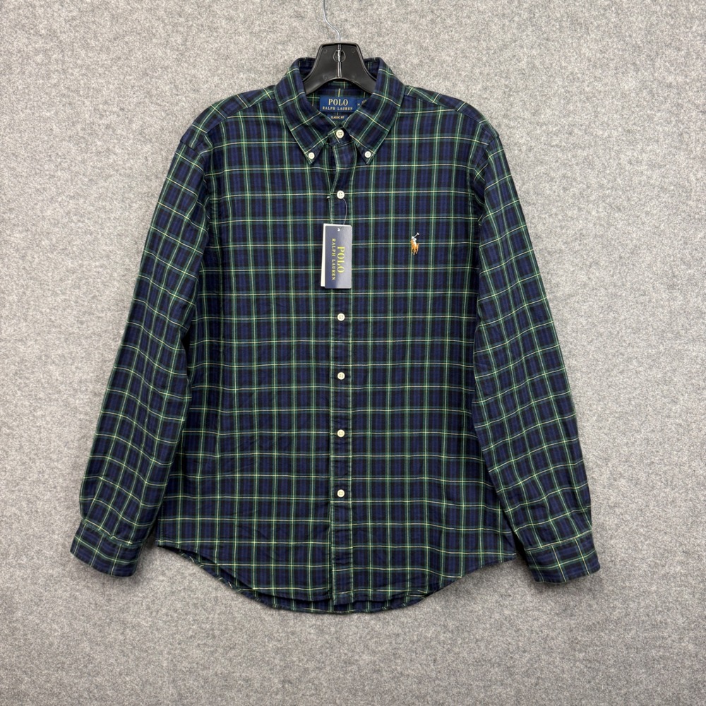 Polo Ralph Lauren Mens Classic Fit Long Sleeve Plaid Sport Shirt Navy Green M